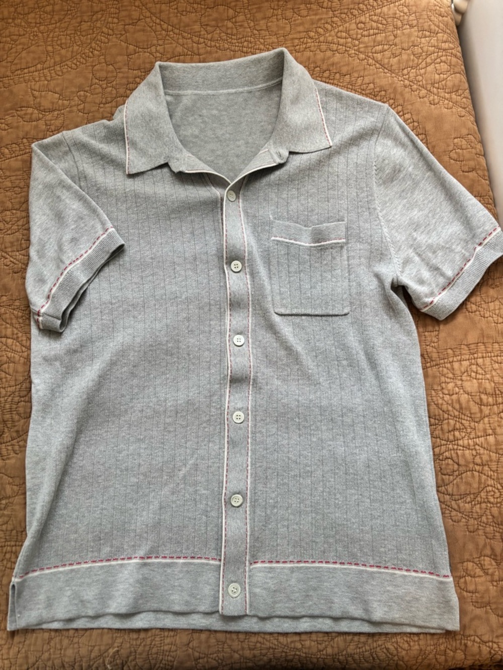 Todd Snyder NY Light Gray Knit Button-Up Polo with Subtle Stitching